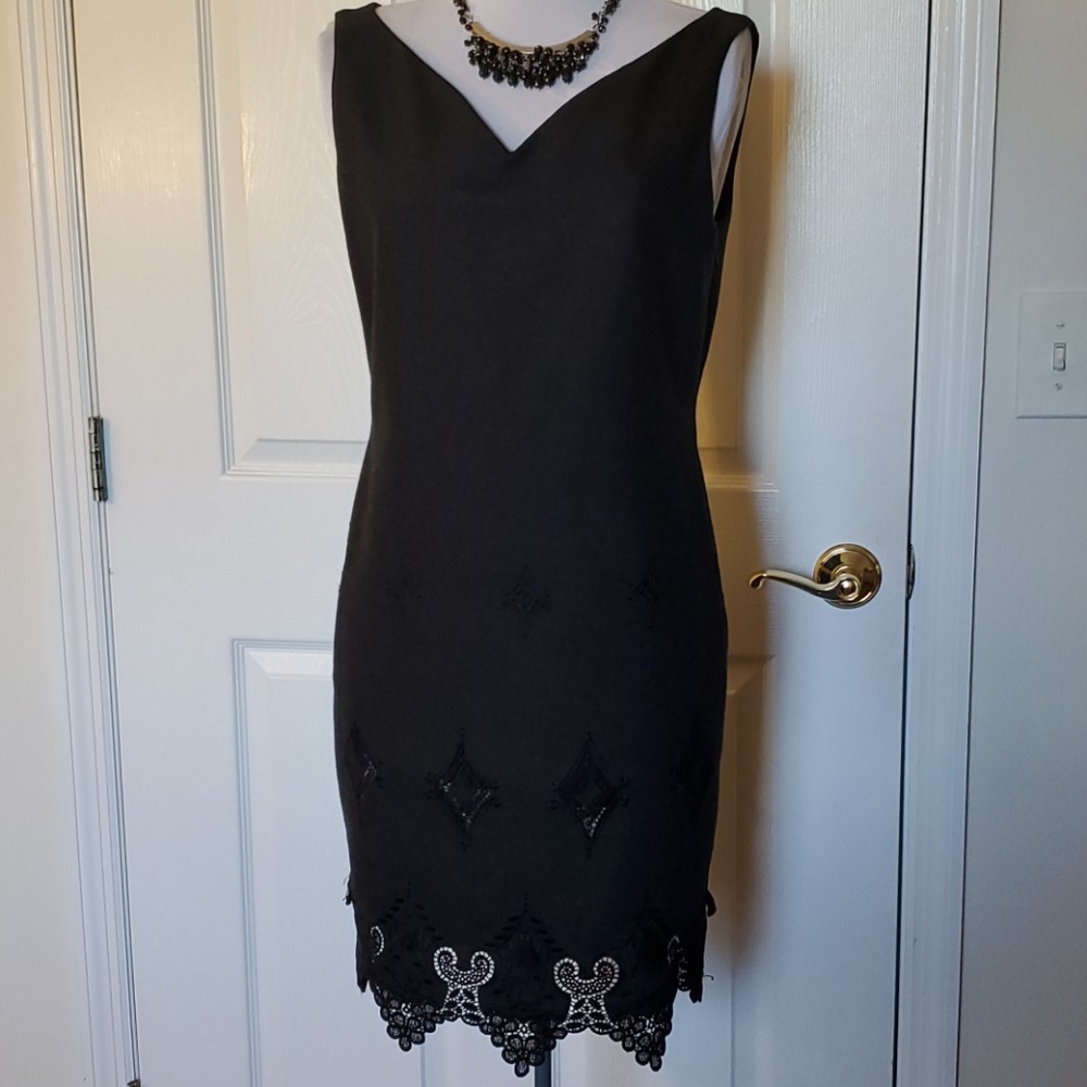 Designer Kathryn Dianos 100% Wool Blk Sheath Dress